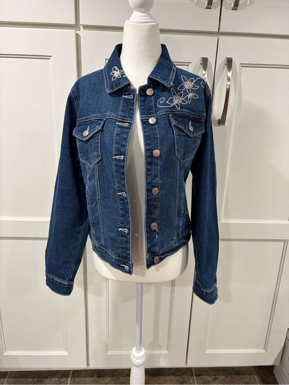 Women's Dark Blue Embroidered Denim Jacket